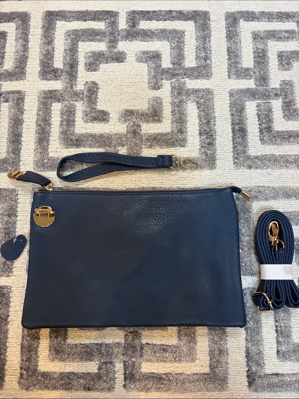 Navy blue leather convertible bag